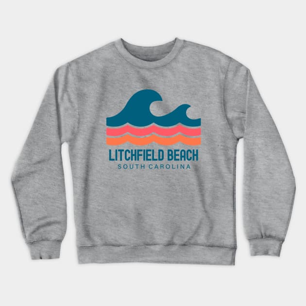 Litchfield Beach South Carolina Vintage Wave Crewneck Sweatshirt by TGKelly